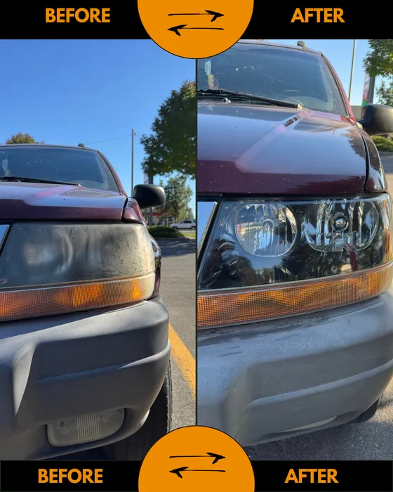 Before and after: foggy headlight restored to clear